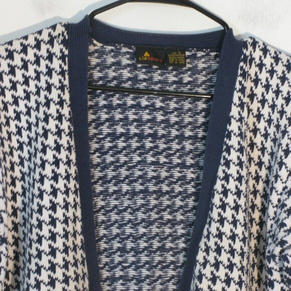 Liz Sport Button Up Cardigan Small Oversized Blue & White 100% Cotton Comfy - Picture 2 of 4